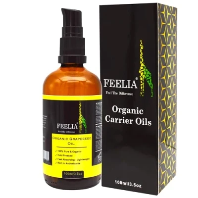 Abbildung von Feelia Organic Grapeseed Oil Cold Pressed, Rich in Antioxidants, Fast Absorbing Lightweight, 100% Pure &amp;
