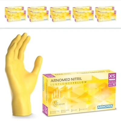 Abbildung von 2000 Stk (20x100) ARNOMED Einweghandschuhe Gelb, Einmalhandschuhe XS, Nitril Handschuhe Einweg, Nitrilhandschuhe puderfrei, Gummihandschuhe Schutzhandschuhe, in S, M, L, XL