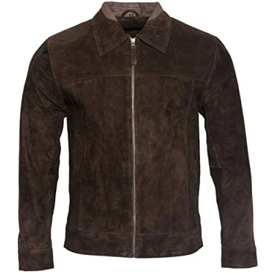 Abbildung von Infinity Leather Herren Retro Braun 100% Ziegenleder Wildleder Harington Radfahrer Jacke XL