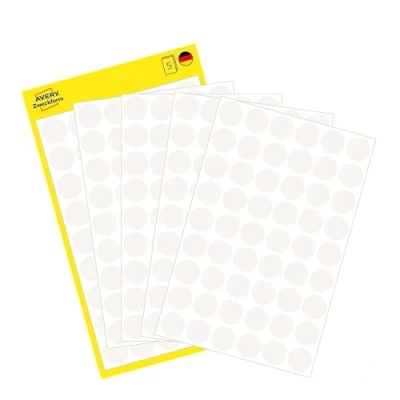 Abbildung von AVERY Zweckform 3145 selbstklebende Markierungspunkte 270 Stück (Ø12mm, Klebepunkte auf 5 Bogen, Punktaufkleber zur Farbcodierung, runde Aufkleber für Kalender, Planer und zum Basteln, Papier) weiß