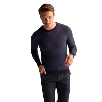 Abbildung von DeFacto Herren Strick Pullover Langarm Rundhalsausschnitt Sweater Slim fit Pulli für Oberteile Navy,5XL