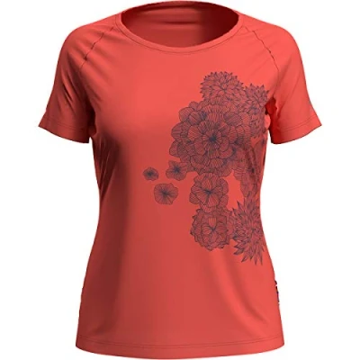 Abbildung von Odlo Damen Crew Neck Concord T Shirt, hot Coral Leaf Print SS20, S