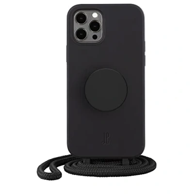 Abbildung von Just Elegance Handyhülle Necklace Case kompatibel mit iPhone 12 Pro Max 6,7&quot; Handy Schutzhülle Abnehmbarer Kordel und Fingerhalter I Schwarz