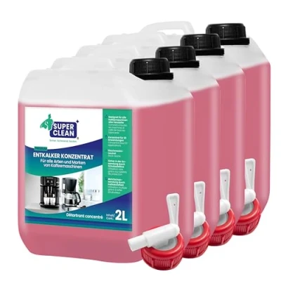 Abbildung von SUPER CLEAN 4 x 2000ml Universal Entkalker Kaffeevollautomat Flüssig Für alle Maschinen &amp; Marken 80 Entkalkung Effektiver Flüssigentkalker von Kaffeemaschinen, Wasserkocher Duschen