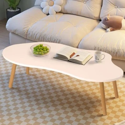 Abbildung von kiskick Kleiner Couchtisch, Teetisch, weiß, niedriger Tisch, unregelmäßige Wolken, Mitte des Jahrhunderts, moderner Wolken Wohnzimmer minimalistisches Display,