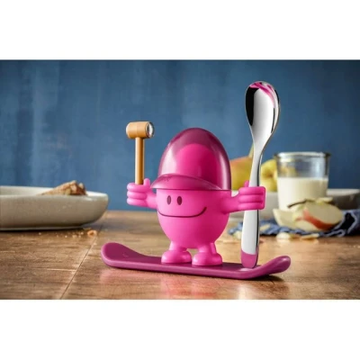 Abbildung von WMF McEgg Eierbecher mit Löffel, lustiger Kinder, Kunststoff, Cromargan Edelstahl poliert, spülmaschinengeeignet, pink