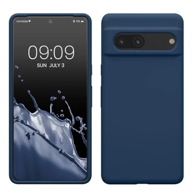 Abbildung von kwmobile Hülle kompatibel mit Google Pixel 7 Silikon Handy Case Handyhülle weiche Oberfläche kabelloses Laden Marineblau