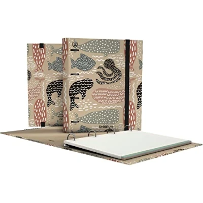 Abbildung von Unipapel 4 Ringe, umweltfreundlich, A4, inkl. 100 recycelte Blätter, 90 g, kariert 5 x cm, farbige Bänder, Uninature Design Wale, FSC recycelt, 100% Carpebook