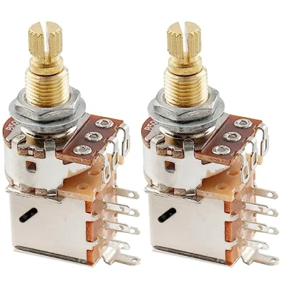 Abbildung von Musiclily Pro Messing Metrische A500K Push/Pull Poti Split Shaft Linear Taper Potentiometers für E Gitarre und Bass (2er Set)