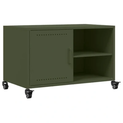 Abbildung von vidaXL TV Schrank, Lowboard für Fernseher, Fernsehtisch mit Rollen Stauraum, Möbel Fernsehschrank Wohnzimmer, Olivgrün Kaltgewalzter Stahl