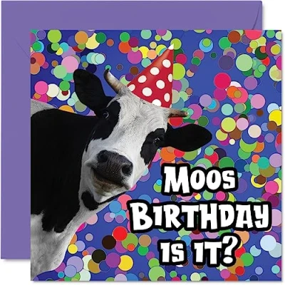Abbildung von Lustige Geburtstagskarten für Frauen und Männer Moo Happy Birthday Karte Mutter, Vater, Bruder, Schwester, Sohn, Tochter, Oma, Großvater, Freund, 145 mm x mm, Witz, Silly Bday Grußkarten