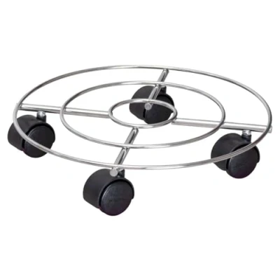 Abbildung von WAGNER Pflanzenroller CHROME Ø 30 x 6,5 cm I für Innenbereich, chrom Blumenroller aus verchromten Stahl Kübelroller silber glänzend Tragkraft 60 kg 20092901
