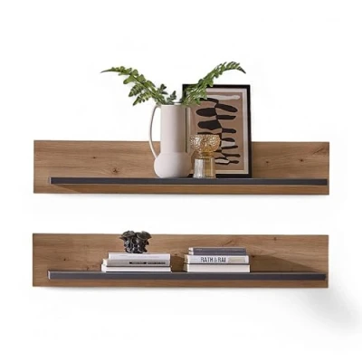 Abbildung von Stella Trading Memphis 2er Set Wandboard in Artisan Eiche Optik, Graphit FSC Zertifiziert Vielseitig einsetzbare Wandregale mit LED Beleuchtung 100 x 15 23 cm (B/H/T)