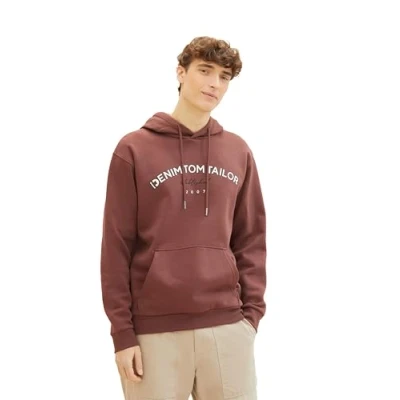 Abbildung von TOM TAILOR Denim Herren Hoodie Sweatshirt mit Logo Print, russet brown, XS