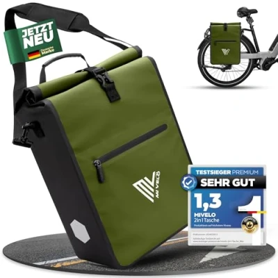 Abbildung von MIVELO 2in1 Fahrradtasche für Gepäckträger Gepäckträgertasche 100% wasserdicht Fahrrad Tasche (Grün, 25L)