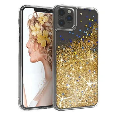 Abbildung von EAZY CASE Hülle kompatibel mit iPhone 11 Pro Max Schutzhülle Flüssig Glitzer, Handyhülle, Schutzhülle, Back Cover Glitter Flüssigkeit, TPU/Silikon, Transparent/Durchsichtig, Gold