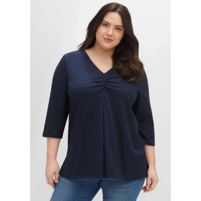 Abbildung von Sheego 3/4 Arm Shirt &quot;Große Größen&quot;, mit V Ausschnitt und Kellerfalte