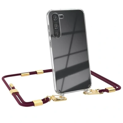 Abbildung von EAZY CASE kombinierbare Handyketten kompatibel mit Samsung Galaxy S23 Plus, Transparente Silikon Hülle stylischen rundem Umhängeband, Abnehmbarer Karabiner, zum Umhängen, Beere Clips Gold