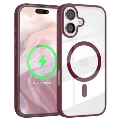 Abbildung von EAZY Case Hülle für iPhone 16 kompatibel mit Qi Charging Ultra Aufprallschutz Stoßfest und Kratzfest dünne Schutzhülle Kameraschutz Silikon Cover Clear Hybrid Handy Beere