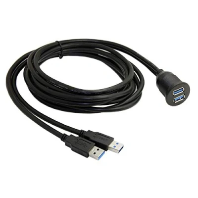 Abbildung von Cablecc 1 m wasserdichtes Dual USB 3.0 Verlängerungskabel für Armaturenbrett