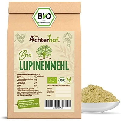 Abbildung von Lupinenmehl BIO 1000g idealer Eiweißlieferant mit vielen Ballaststoffen enthält kein Gluten leicht nussiger Geschmack und eine ideale Konsistenz perfekt zum Kochen Backen vom Achterhof
