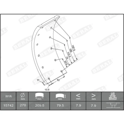 Abbildung von BERAL KBL15030.1 1561 Bremsbelagsatz, Trommelbremse MERCEDES BENZ: T2/LN1 Kasten / Kombi, T1/TN Pritsche/Fahrgestell, T2/L Kombi