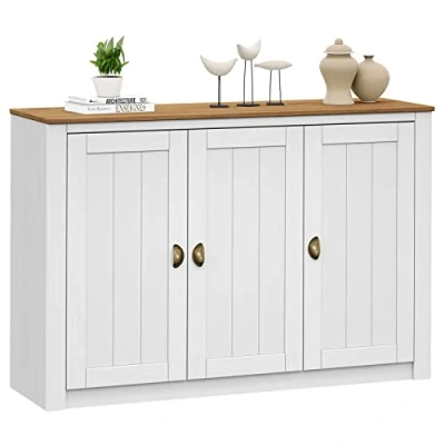 Abbildung von IDIMEX Sideboard BOLTON, aus Kiefer weiß/braun mit 3 Türen Kommode Massivholz