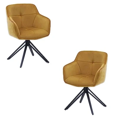 Abbildung von EMMA Esszimmerstühle 2er Set mit schwarzem Metallgestell, Gold Bequeme Samt Stühle für Esszimmer &amp; Wohnzimmer 59 x 82 62 cm (B/H/T)