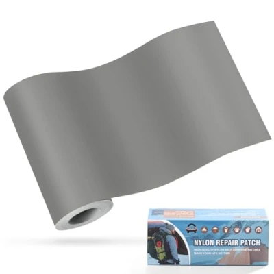 Abbildung von Nylon Selbstklebende Patches, OAZ 1 Rolle 10x160cm Selbstklebender Wasserdichte Reparatur Patch, Flicken Selbstklebend Grau, für Zelte, Daunenjacke, Schlafsack, Tasche