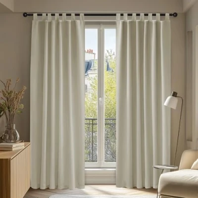 Abbildung von Deconovo Gardinen Blickdicht Verdunkelungsvorhang Schlaufen Thermogardine Kälteschutz Schlafzimmer, 220x140 cm(HöhexBreite), Creme, 2er Set
