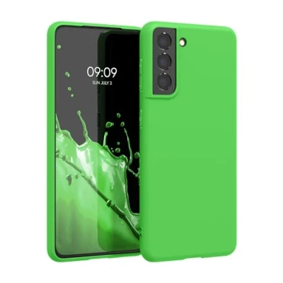 Abbildung von kwmobile Hülle kompatibel mit Samsung Galaxy S21 weiches TPU Silikon Case Cover geeignet für kabelloses Laden Limettengrün