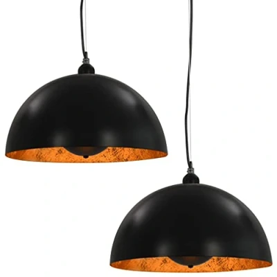 Abbildung von vidaXL 2X Deckenleuchte Deckenlampe Hängelampe Hängeleuchte Pendelleuchte Pendellampe Wohnzimmer Lampe Leuchte Schwarz Gold Halbkugelförmig 40cm E27