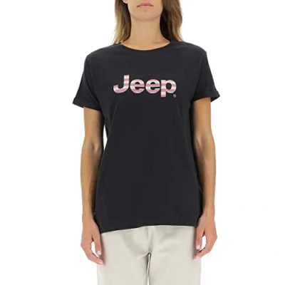 Abbildung von JEEP O102927 B000 J Damen T Shirt Oversize Star Aufdruck Baumrinde Camouflage Hintergrund Ärmel hochgekrempelt J23W Black L