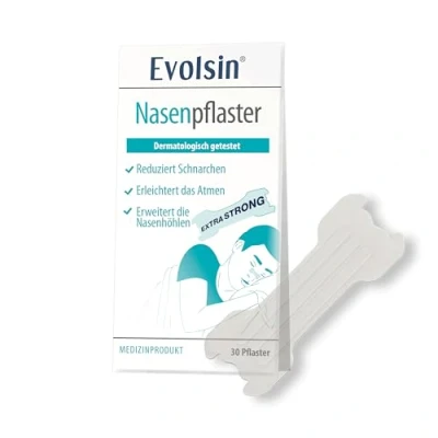 Abbildung von Evolsin Nasenpflaster Evolsin® Anti Schnarch I Effektiv schnarchen verhindern (30 St), Erleichtert das Atmen, Reduziert Schnarchen, Erweitert die Nasenhöhlen