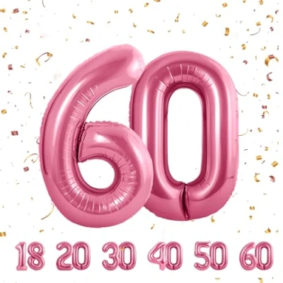 Abbildung von 60 Geburtstag Deko zahlen luftballon jahre Folienballon Rosa für 60. Geburtstagsdeko Männer Frauen Ballon Zahl zum fliegt mit Helium 60.Geburtstagsparty 40&quot; 101cm