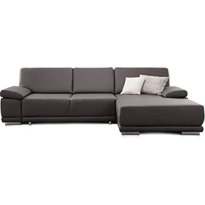 Abbildung von CAVADORE Ecksofa Corianne in Lederoptik / Couch inkl. Armteilverstellung und Longchair modernem Design 282 x 80 162 Kunstleder, grau