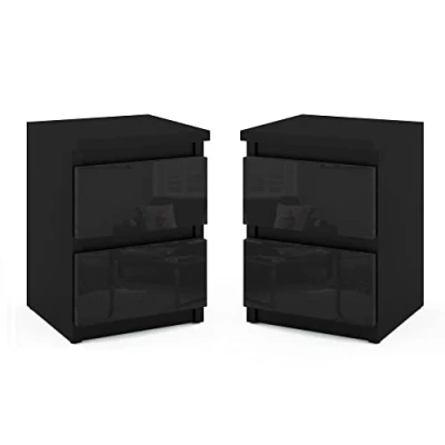 Abbildung von MRBLS Nachttisch 2er Set Nachtschrank Nachtkommode Modern Möbel mit Schubladen Kommode Holz Schubladenschrank für Ihr Schlafzimmer (Schwarz Matt Schwarz Glanz) 30 x 40 cm (B/H/T)