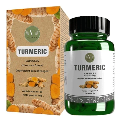 Abbildung von Vanan Turmeric Kapseln 60 zur Unterstützung der Atemwege, Gelenkgesundheit und Normalisierung des Cholesterinspiegels Ayurvedische Formel mit Curcumin schwarzem Pfefferextrakt.