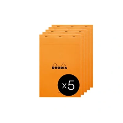 Abbildung von Rhodia 19600C Packung mit 5 Notizblöcken geheftet No.19 A4+ 21x31,8cm 80 Blätter liniert Rand 80g, Orange, 1 Pack