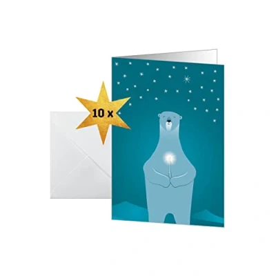 Abbildung von SIGEL DS077 Weihnachts Karten Set mit Umschlag, A6, 10 Stück, &quot;Polar bear with candle&quot;, ideal zum Bedrucken, aus nachhaltigem Papier