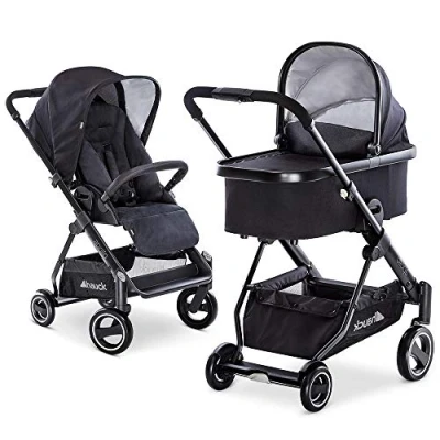 Abbildung von hauck Apollo Duoset Sportwagen + Beindecke Babywanne, drehbar, bis 25 kg, Reflektoren, höhenverstellbarer Schiebegriff, kompakt faltbar, kompatibel mit Babyschale, schwarz caviar/caviar