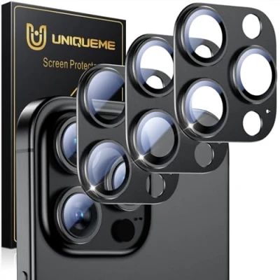 Abbildung von UniqueMe 3 Stück Kameraschutz für iPhone 15 Pro/iPhone Pro Max Kamera schutz [Kratzfest, Stabil], Ultra Klar Acrylic Max/iPhone Schwarz