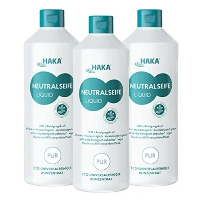 Abbildung von HAKA Neutralseife Liquid, Allzweckreiniger, Universalreiniger für den Haushalt und Auto, pH neutrales Reinigungsmittel, Konzentrat, Frischeduft, 3x 1L