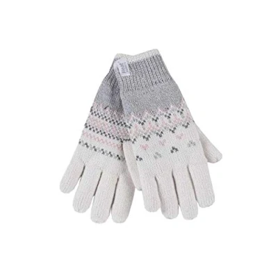Abbildung von HEAT HOLDERS Damen Winter Fleece Strick Elegant Norwegermuster Handschuhe (M/L, Cream (Trondheim))