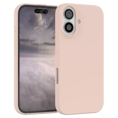 Abbildung von EAZY CASE Premium Silikon Handyhülle kompatibel mit iPhone 16 Slimcover Kameraschutz und Innenfutter, Silikonhülle, Schutzhülle, Bumper, Handy Case, Hülle, Softcase, Rosa Braun