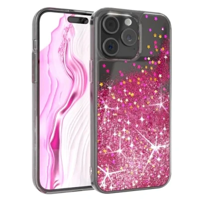Abbildung von EAZY Case Glitzer Hülle kompatibel mit iPhone 15 Pro Max Handyhülle für Silikon leichtes Shiny Cover stoßfestes Phone als Fallschutz in Klar Transparent/Pink