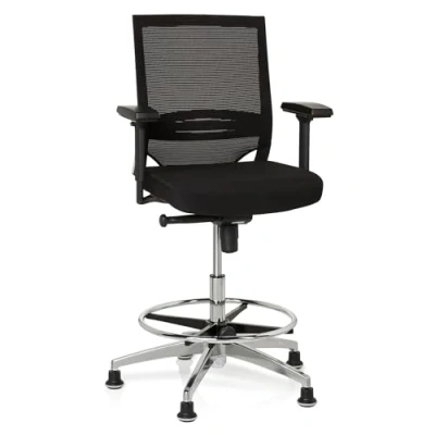 Abbildung von hjh OFFICE 657550 Arbeitsstuhl Counterstuhl TOP Work 77 Stoff/Netz Schwarz Bürostuhl hoch, ergonomisch, Stuhl &amp; Fußstütze höhenverstellbar