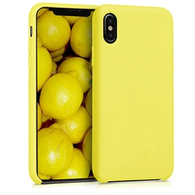 Abbildung von kwmobile Hülle kompatibel mit Apple iPhone X Silikon Handy Case Handyhülle weiche Oberfläche kabelloses Laden Gelb