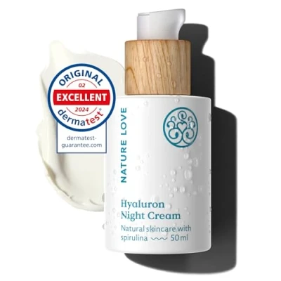 Abbildung von NATURE LOVE® Hyaluron Night Cream 50ml Feuchtigkeitscreme 100% Naturkosmetik Nachtcreme mit Hyaluron, Glycerin, Lipiden und Ceramiden Regeneration, Anti Aging, Feuchtigkeit, Parfümfrei