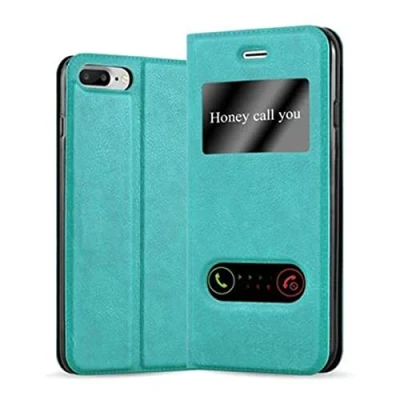 Abbildung von Cadorabo Hülle kompatibel mit Apple iPhone 7 PLUS / 7S 8 Sichtfenster aus Kunst Leder Flip Klappbare Magnetische [Kartenfächern] Cover für Tasche in Türkis